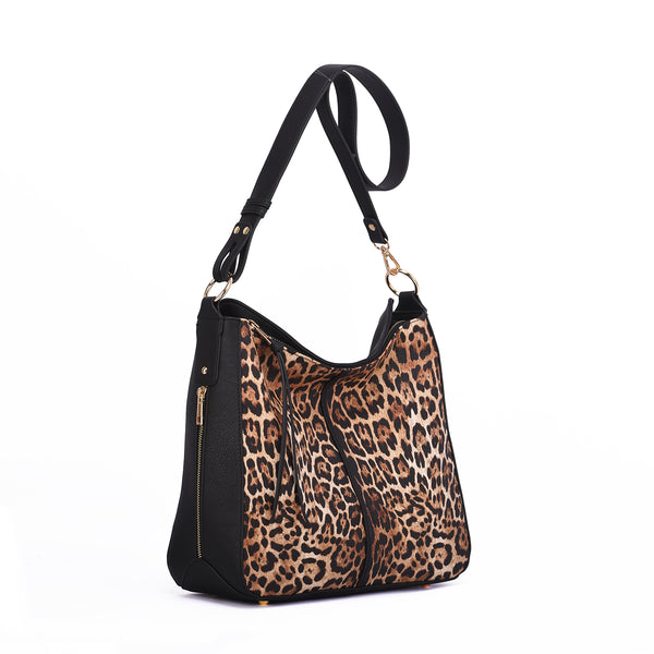 Maya Leopard Print Hobo Bag with Adjustable Shoulder Strap