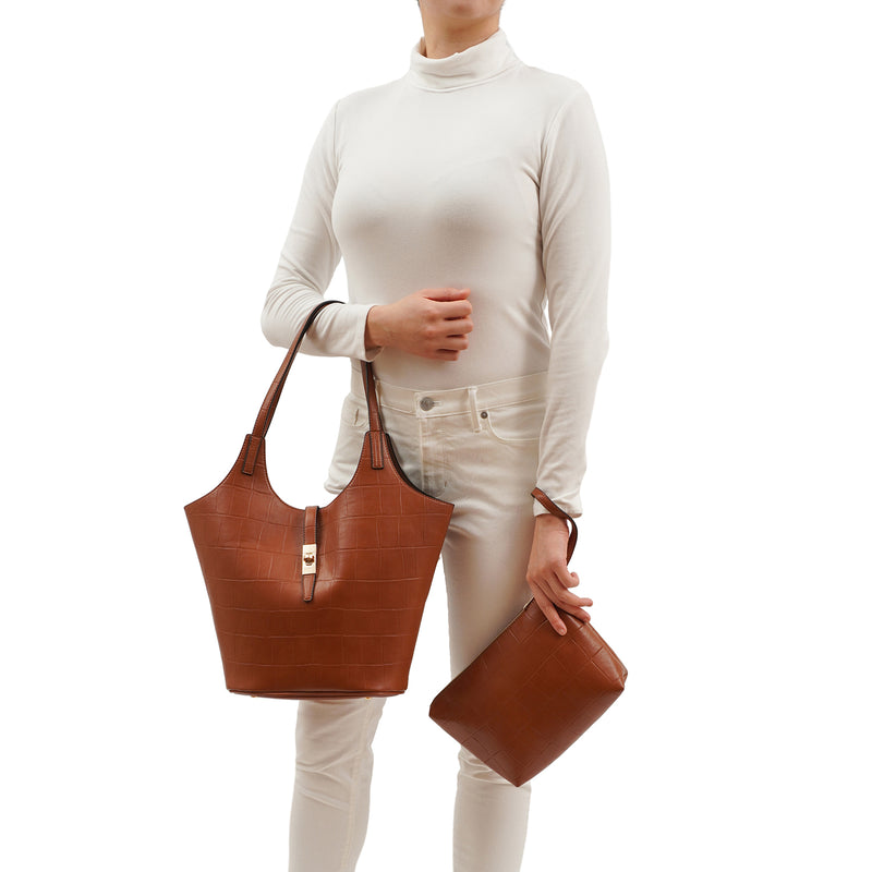 Clio 2-in-1 Croc Embossed Tote