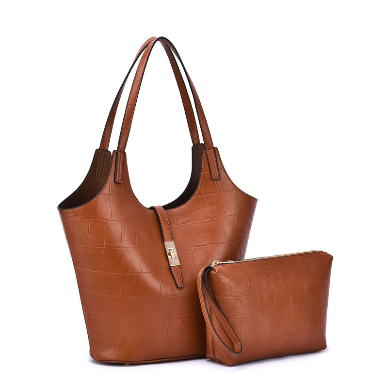 Clio 2-in-1 Croc Embossed Tote