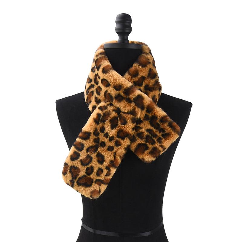 Spots Women's Leopard Print Plush Faux Fur Pull Through Scarf