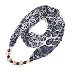 Leya Women's Leopard Printed Infinity Scarf with Beaded Pearls