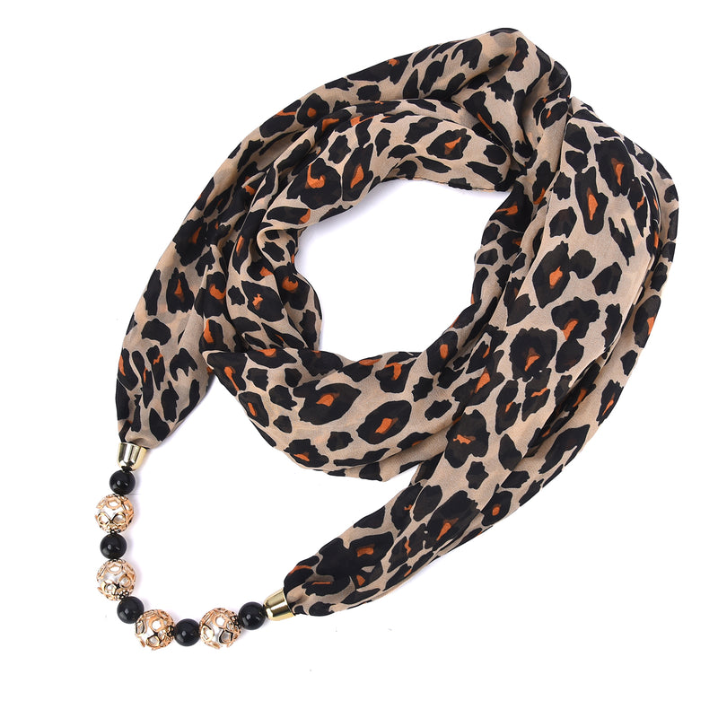 Leya Women's Leopard Printed Infinity Scarf with Beaded Pearls