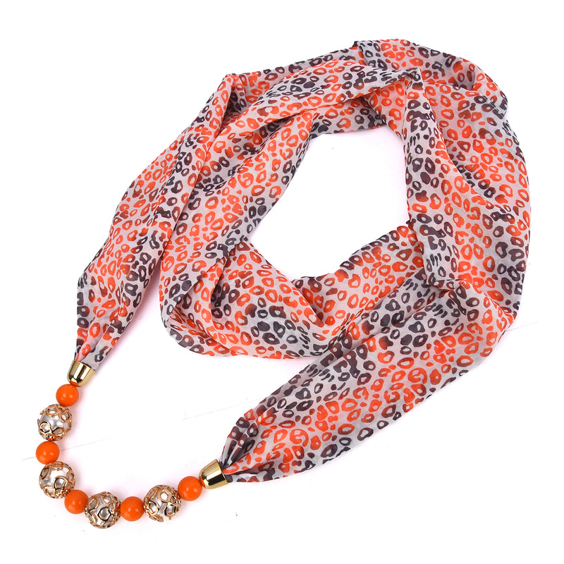 Leya Women's Leopard Printed Infinity Scarf with Beaded Pearls